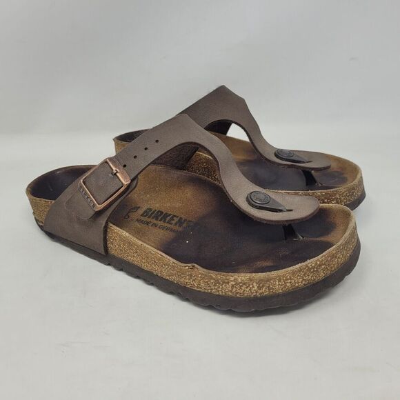 Birkenstock Sandal Women EU35 US4.5 Gizeh Brown Birko Flor Comfort Slides Thong - Picture 1 of 11